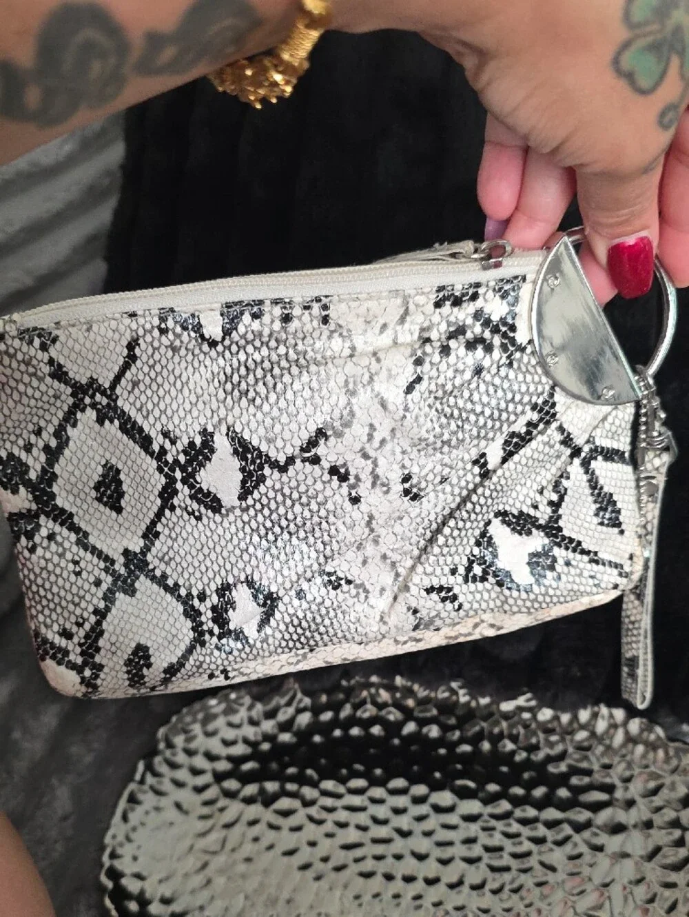 Source Unknown Snake-Print Wristlet in Black & White